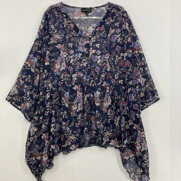 Lane Bryant size 14/16 Navy Multi Floral V Neck Soft Flowy Chiffon Sheer Blouse - Picture 1 of 10